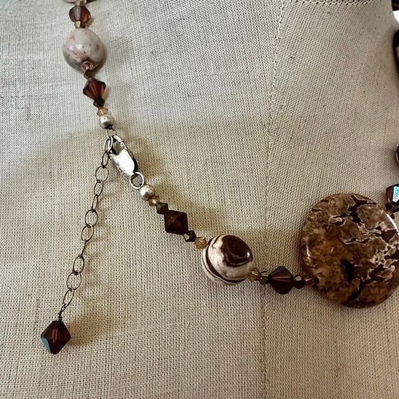 Brecciated Jasper Sterling Silver & Crystal Beaded Necklace - Picture 6 of 13